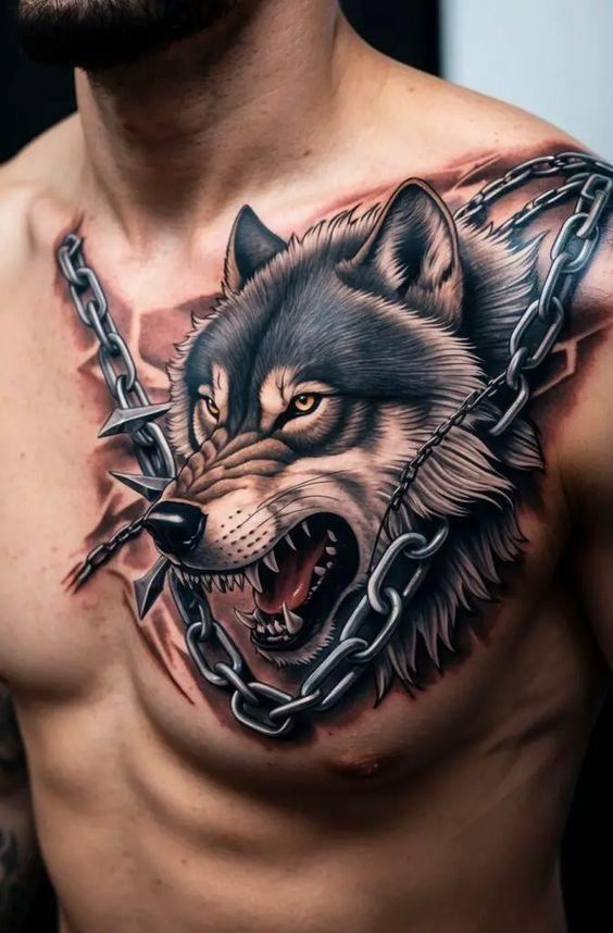 Color wolf with chains chest piece